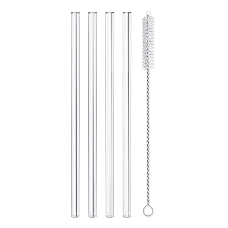 4/8Pcs Reusable Glass Straws Clear Glass Drinking Straws 8 Inch 8mm Tubes Juice Smoothie Tea Straws Glasses Straw Set for Drinks Eco Friendly