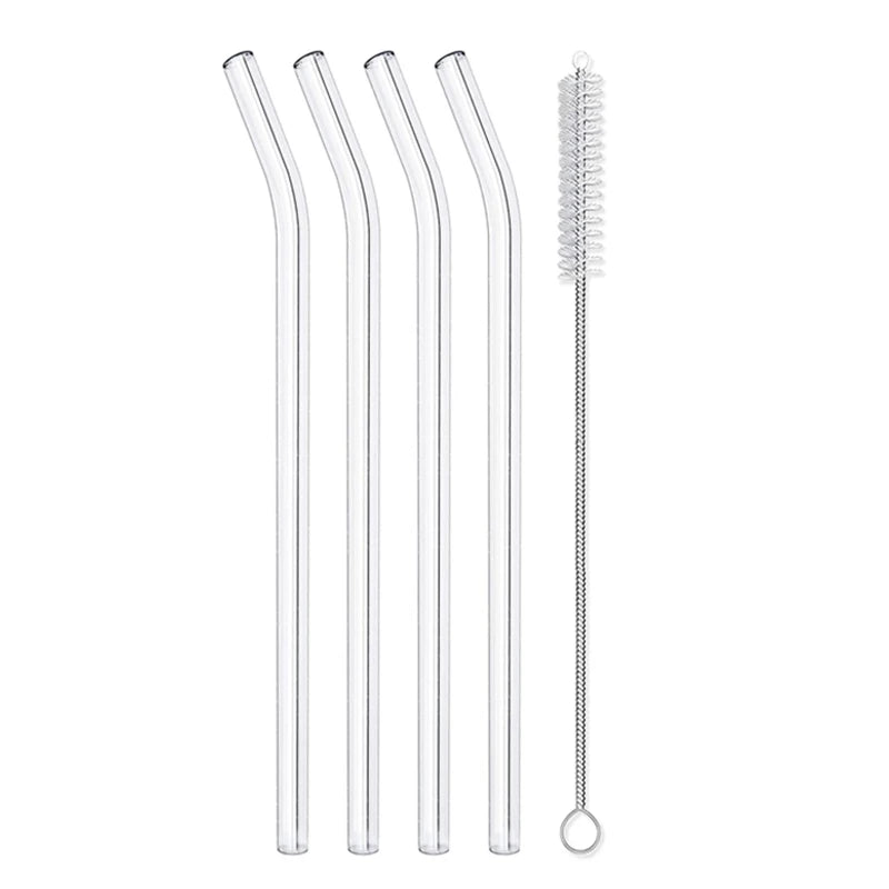 4/8Pcs Reusable Glass Straws Clear Glass Drinking Straws 8 Inch 8mm Tubes Juice Smoothie Tea Straws Glasses Straw Set for Drinks Eco Friendly