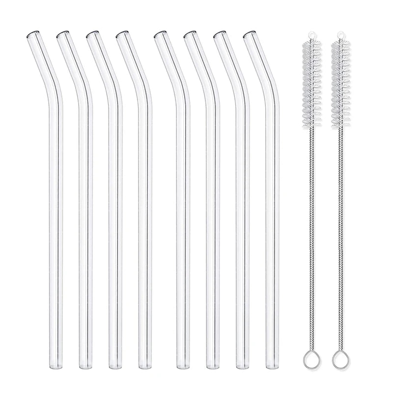 4/8Pcs Reusable Glass Straws Clear Glass Drinking Straws 8 Inch 8mm Tubes Juice Smoothie Tea Straws Glasses Straw Set for Drinks Eco Friendly