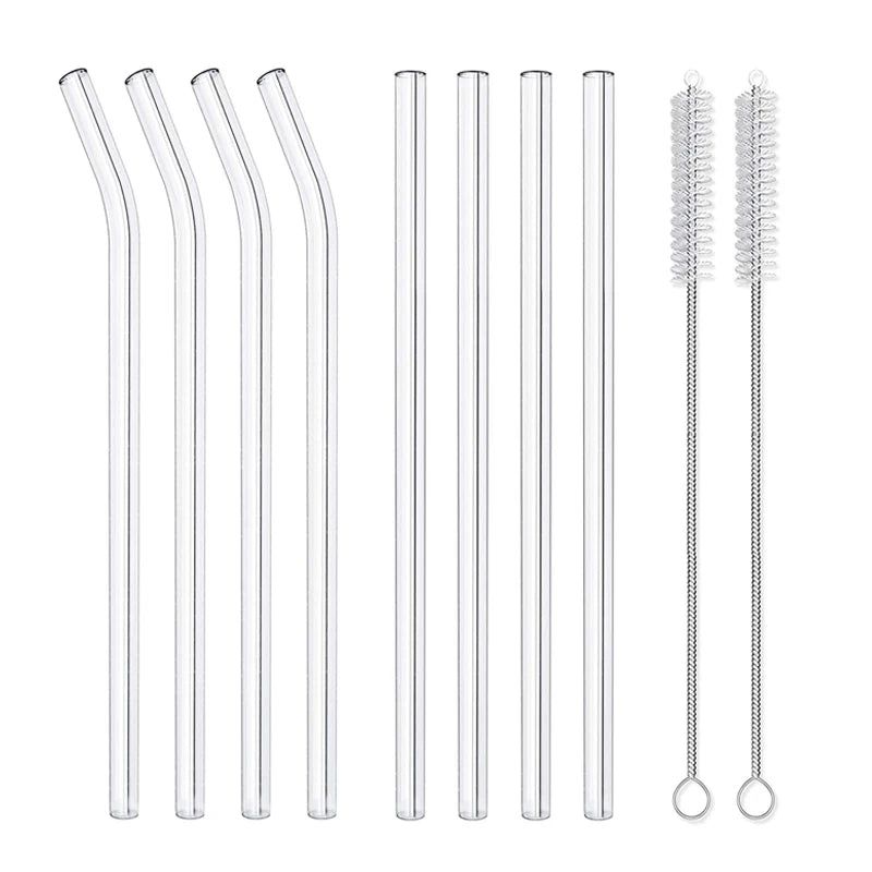 4/8Pcs Reusable Glass Straws Clear Glass Drinking Straws 8 Inch 8mm Tubes Juice Smoothie Tea Straws Glasses Straw Set for Drinks Eco Friendly