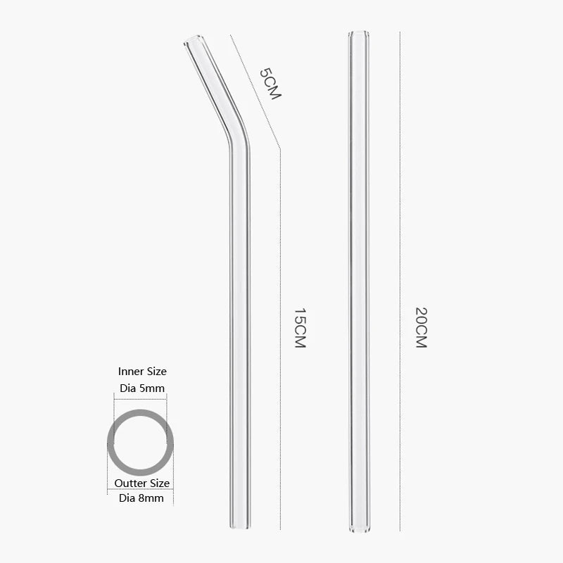 4/8Pcs Reusable Glass Straws Clear Glass Drinking Straws 8 Inch 8mm Tubes Juice Smoothie Tea Straws Glasses Straw Set for Drinks Eco Friendly
