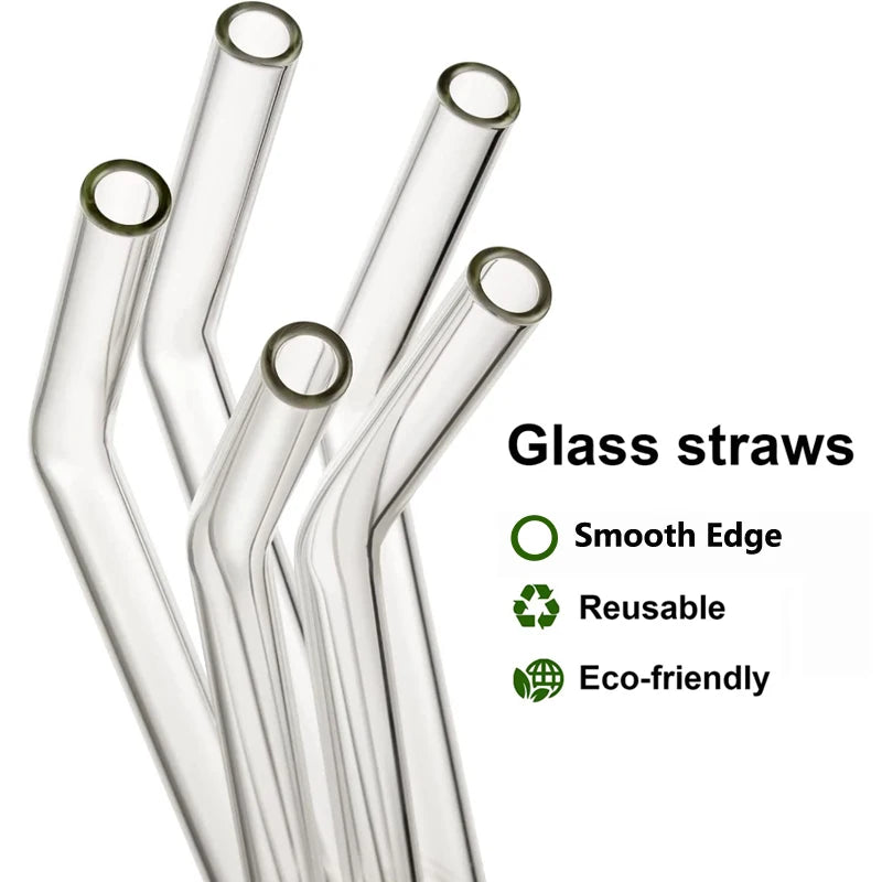 4/8Pcs Reusable Glass Straws Clear Glass Drinking Straws 8 Inch 8mm Tubes Juice Smoothie Tea Straws Glasses Straw Set for Drinks Eco Friendly