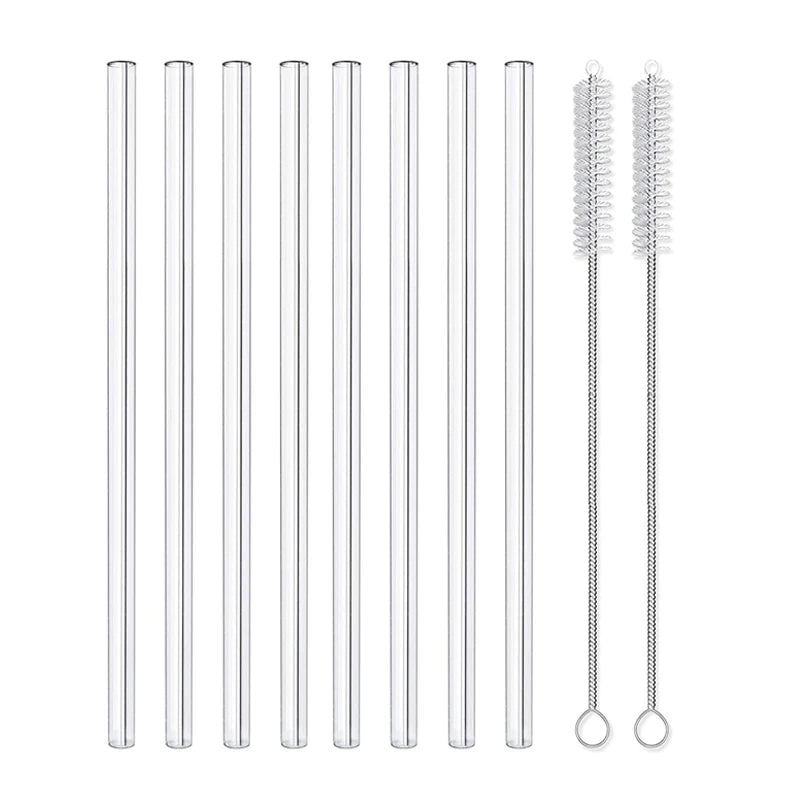 4/8Pcs Reusable Glass Straws Clear Glass Drinking Straws 8 Inch 8mm Tubes Juice Smoothie Tea Straws Glasses Straw Set for Drinks Eco Friendly