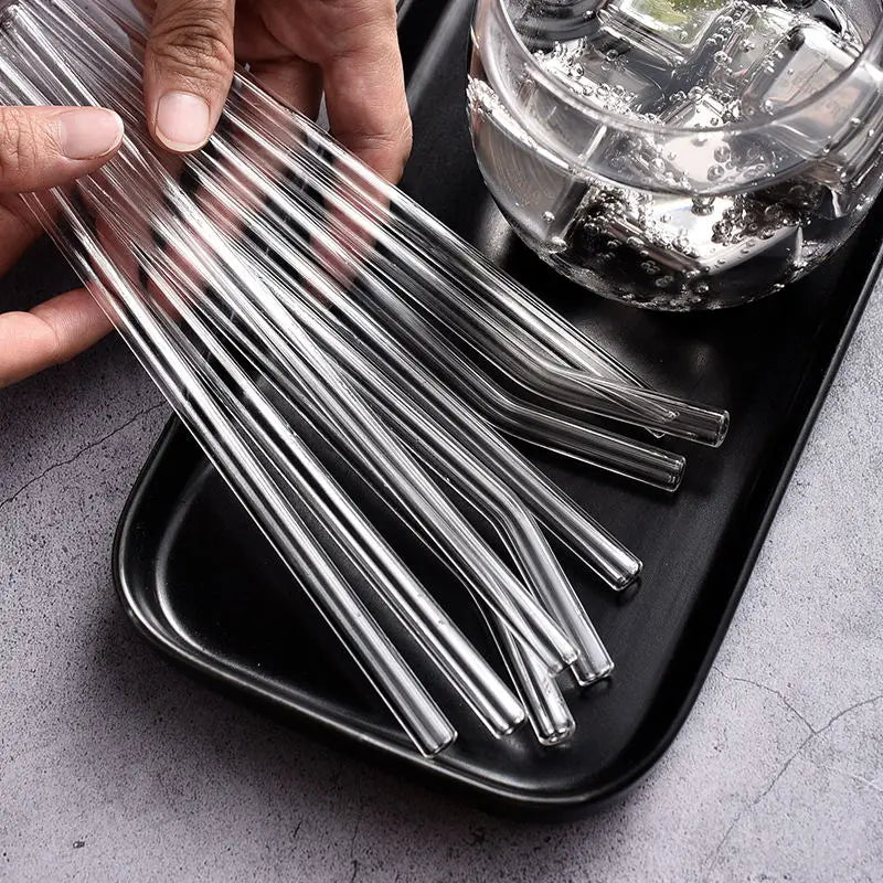 4/8Pcs Reusable Glass Straws Clear Glass Drinking Straws 8 Inch 8mm Tubes Juice Smoothie Tea Straws Glasses Straw Set for Drinks Eco Friendly